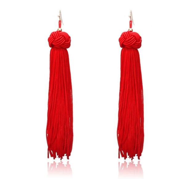 Red Long Tassel Women Earrings BRAND NEW - Picture 1 of 4